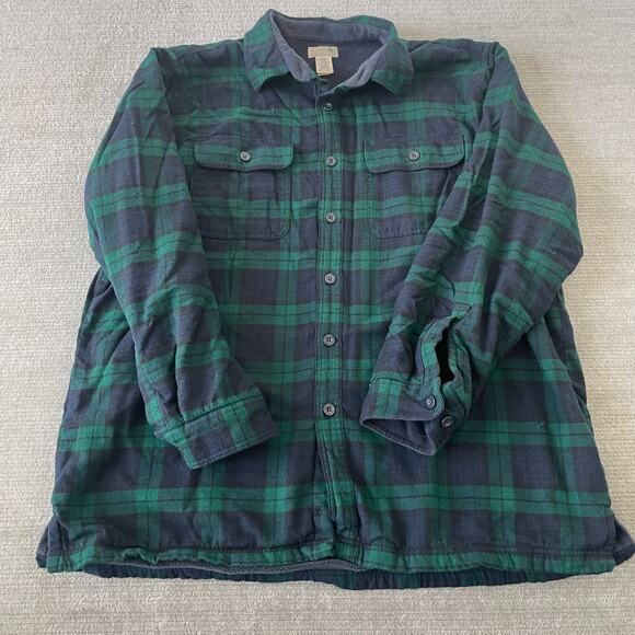 LL Bean Men's Fleece-Lined Flannel Shirt Traditional Fit XL Black Watch Shacket - Picture 1 of 7